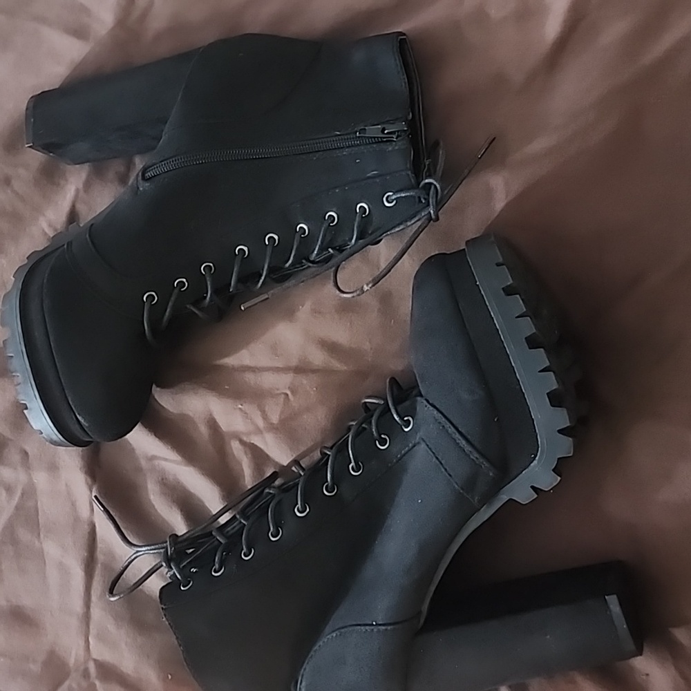 Black Lace-Up High Heel Boots
